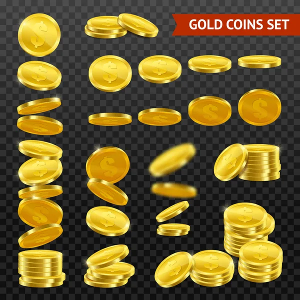 Sada Darktransparent realistické zlatých mincí — Stockový vektor