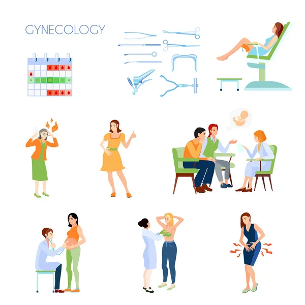 Ginecología Set de iconos planos — Archivo Imágenes Vectoriales