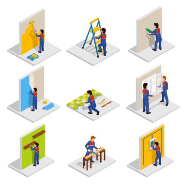 Yenileme izometrik Icons Set