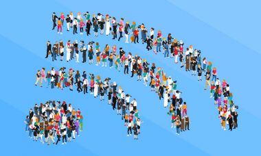 Kalabalık Wifi işareti izometrik kavramı