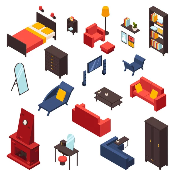 Conjunto de iconos de muebles de salón — Vector de stock