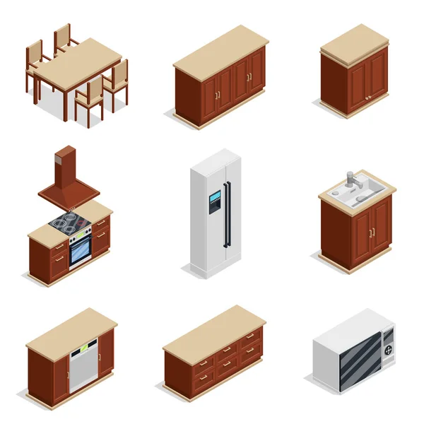Conjunto de ícones isométricos de móveis de cozinha — Vetor de Stock