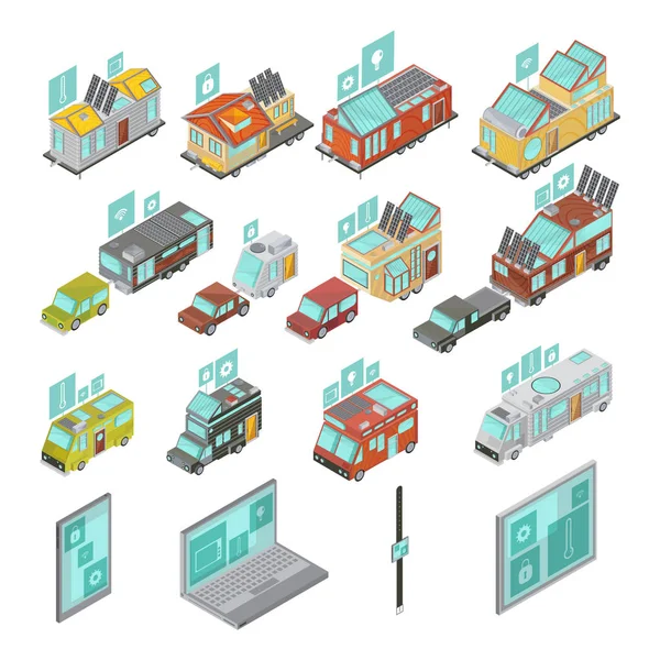 Casas móveis Conjunto Isométrico — Vetor de Stock