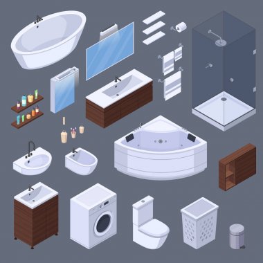 Banyo öğeleri izometrik koleksiyonu