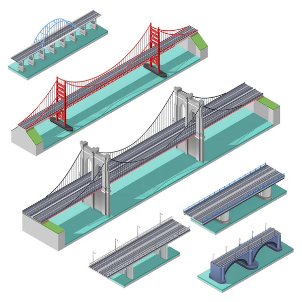 Bridges Isometric Set — Stock Vector