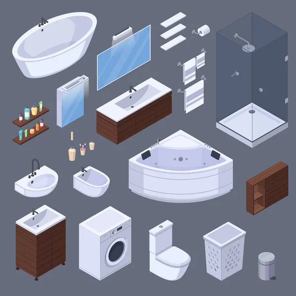 Bathroom Elements Isometric Collection — Stock Vector