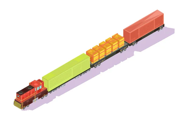 Freightliner tren izometrik kompozisyon — Stok Vektör
