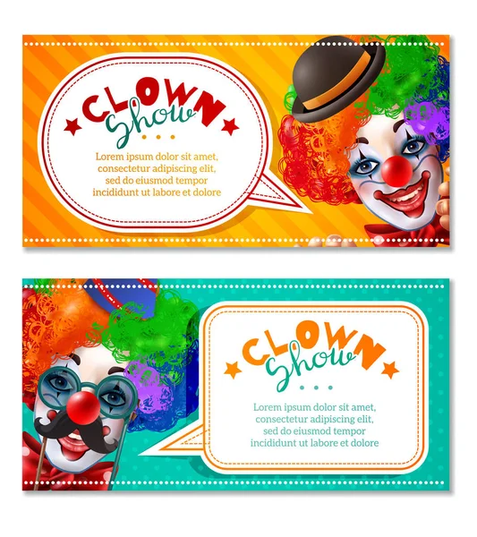 Cirkusu klaun Show 2 horizontální bannery — Stockový vektor