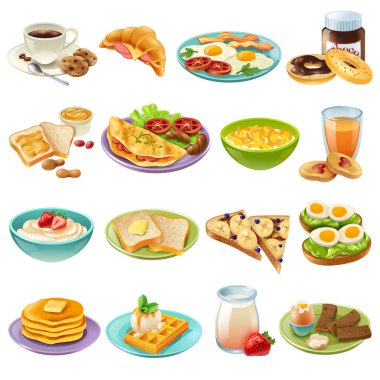 Kahvaltı Brunch menü gıda Icons Set