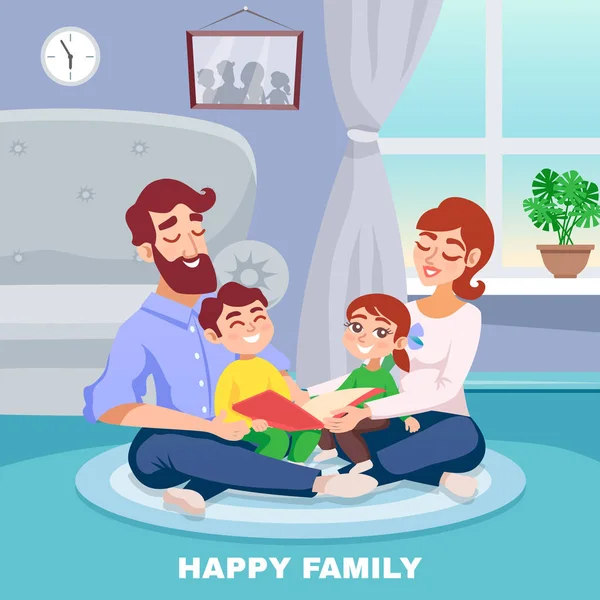 Cartel de dibujos animados de familia feliz — Vector de stock