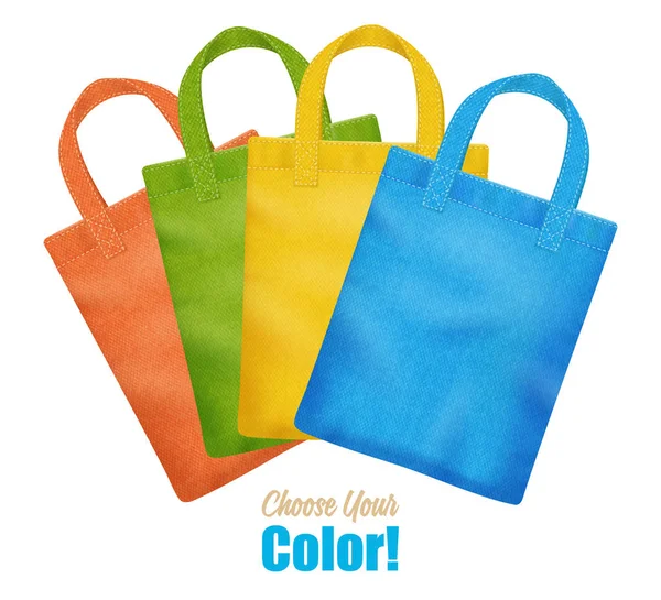 Kolorowe płótna dźwigać torby kolekcja ogłoszenie — Wektor stockowy