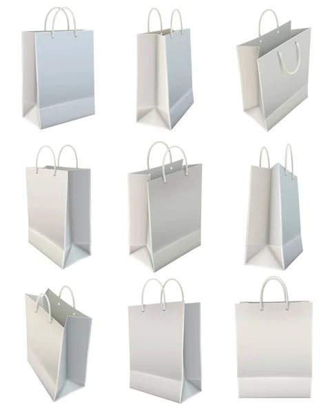 Conjunto de saco de compras de papel branco em branco — Vetor de Stock