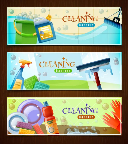 Cleaning Horizontal Banners Set — Stock Vector