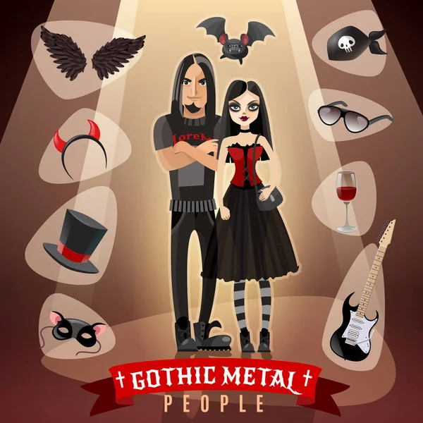 Gothic Metal People Subculture Illustration — Stock Vector