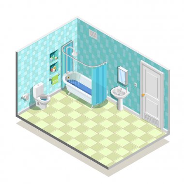 İzometrik banyo oda kompozisyon
