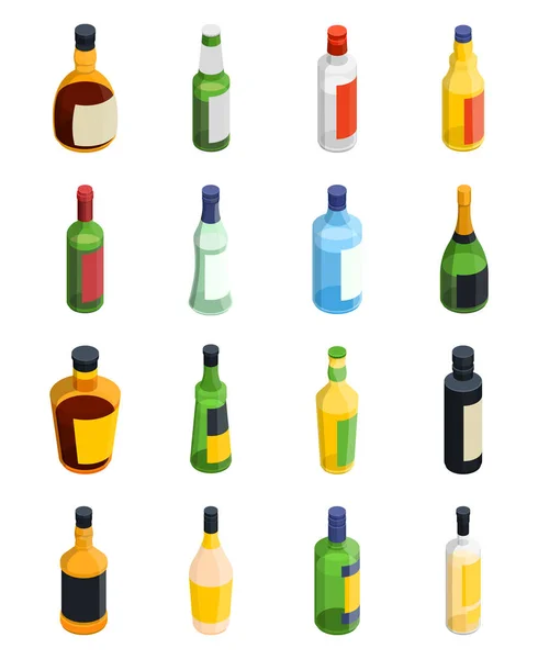 Alcohol Isometric Icon Set — Stock Vector