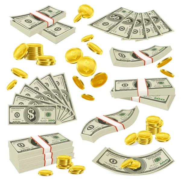 Realistische munten en bankbiljetten geld Set — Stockvector