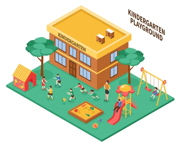 Kindergarten Composición isométrica — Vector de stock