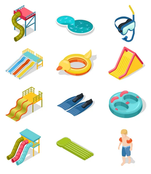 Set di icone isometriche Aqua Park — Vettoriale Stock