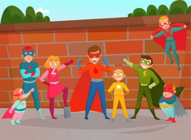 Çocuklar Superheroes kompozisyon takım