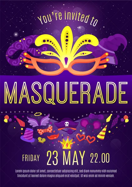 Masquerade Night Celebration Invitation Poster — Stock Vector