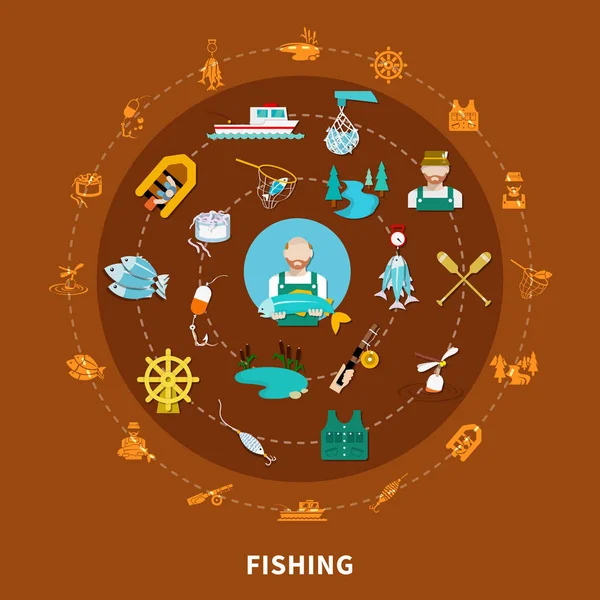 Rybářské ikony kolo složení — Stockový vektor