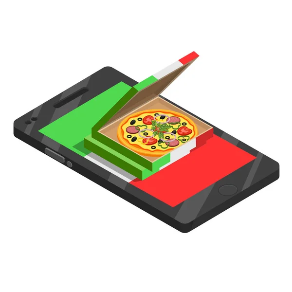 Pizza Online isometrisk sammansättning — Stock vektor