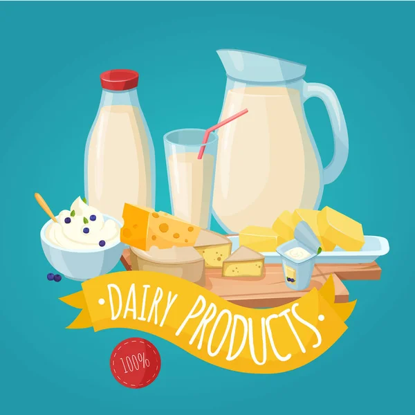 Plakat z produktami mleczarskimi — Wektor stockowy