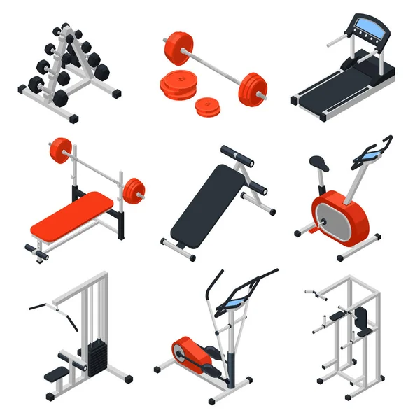 Equipo de gimnasio Set isométrico — Vector de stock