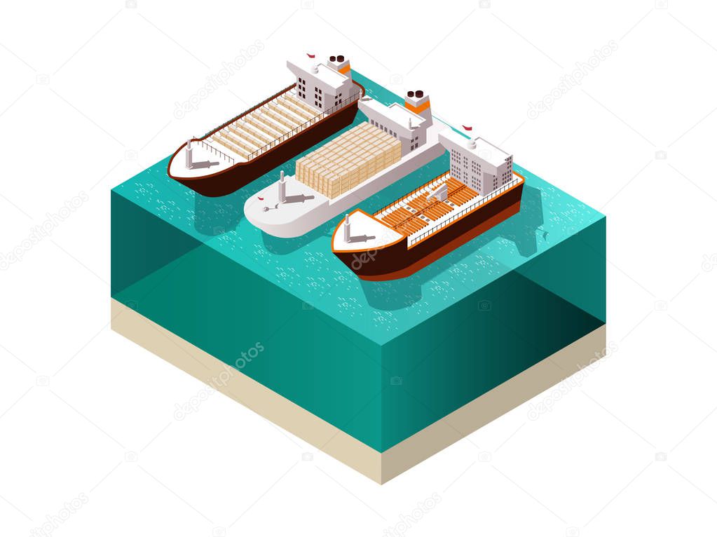 Cargo Boats Isometric Composition