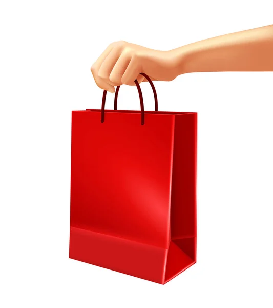 Mão segurando vermelho saco de compras ilustração —  Vetores de Stock