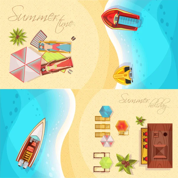 Beach Holiday Horizontal Banners Top View — Stock Vector