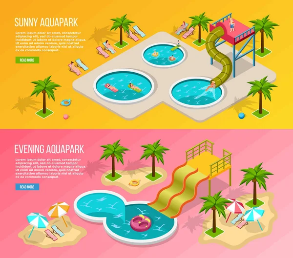 Isométrico Aqua Park Banner Set — Vector de stock