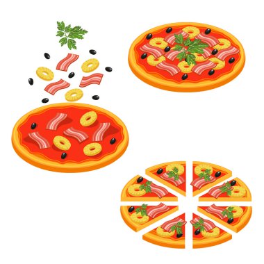 Pizza izometrik Icon Set dilimlenmiş