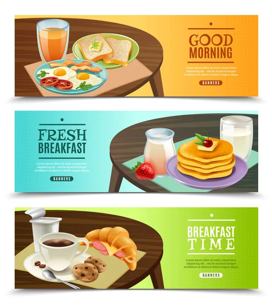 Set di banner orizzontali per colazione — Vettoriale Stock
