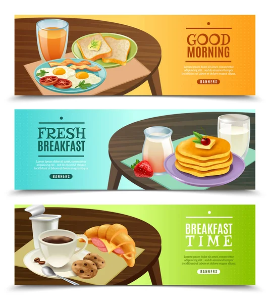 Pequeno-almoço Horizontal Banners Set — Vetor de Stock