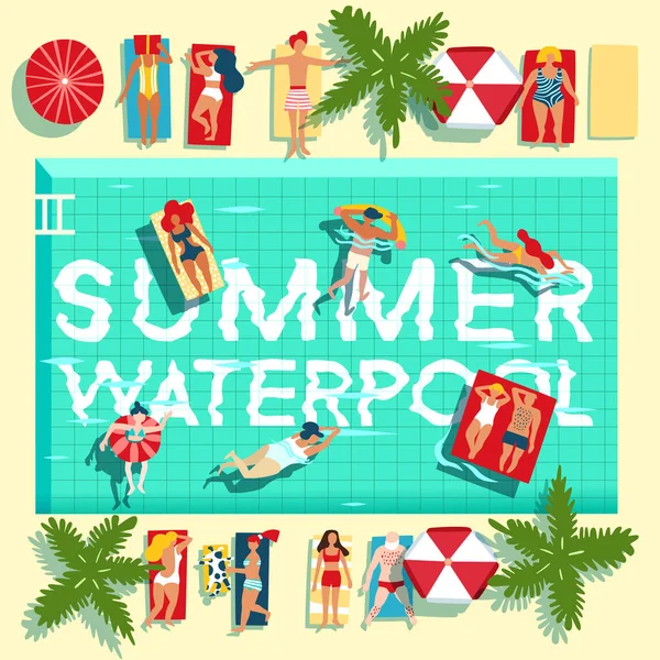 Yaz tatil Yüzme Havuzu düz Poster — Stok Vektör