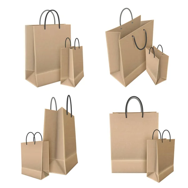 Bolsas de compras del conjunto de papel artesanal — Archivo Imágenes Vectoriales