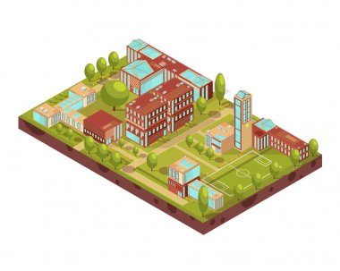 Modern University Buildings Isometric Layout vector Modern University Buildings Isometric Layout vector
