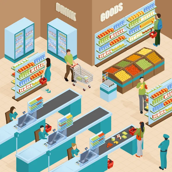Concetto di design isometrico del supermercato — Vettoriale Stock