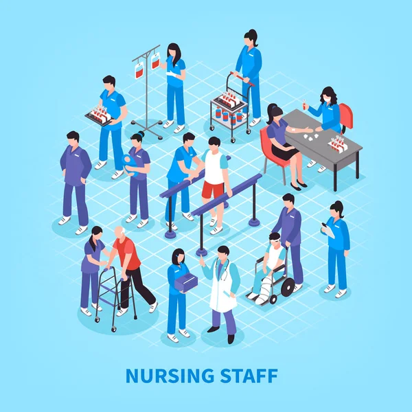 Νοσοκομείο νοσηλευτικό προσωπικό διάγραμμα ισομετρική αφίσα — Διανυσματικό Αρχείο