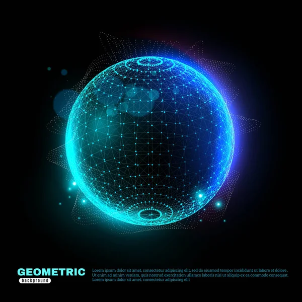 Geometrické pozadí zářící koule plakát — Stockový vektor