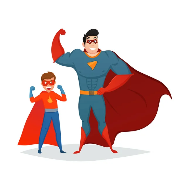 Man en jongen superhelden Retro samenstelling — Stockvector