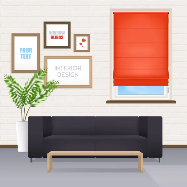 Інтер'єр кімнати з меблями та віконними жалюзі — стоковий вектор