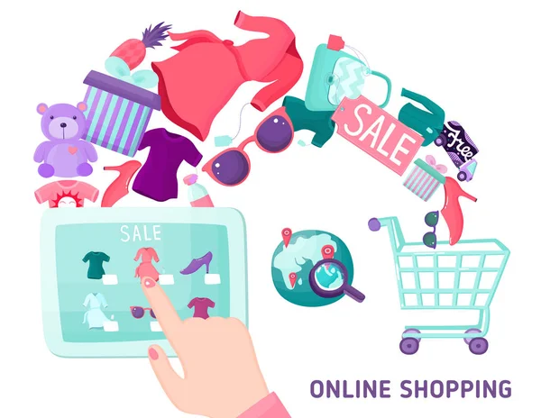 Concetto touchscreen per lo shopping online — Vettoriale Stock