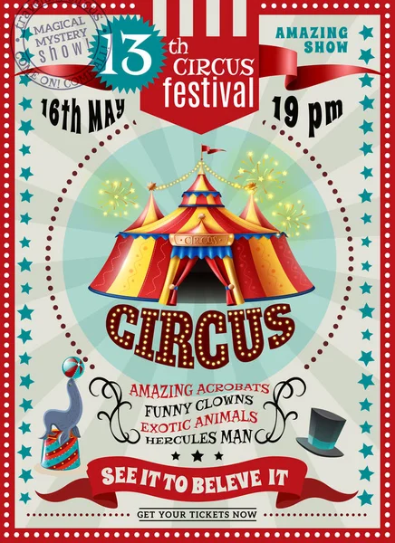 Poster Retro Pengumuman Festival Sirkus - Stok Vektor