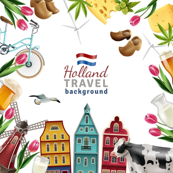 Holland cestování rám pozadí plakátu — Stockový vektor