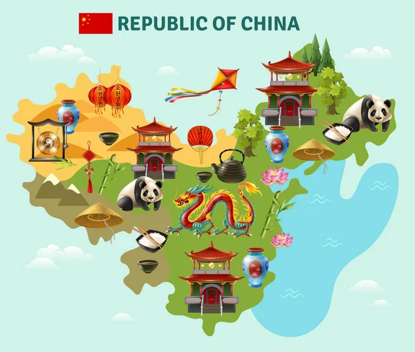 China Travel Mapa turístico Póster — Vector de stock