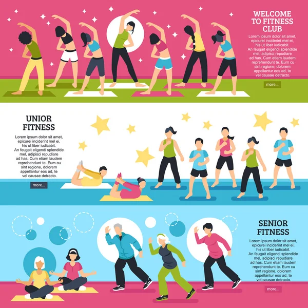 Set de Banners Horizontales de Clases de Fitness — Vector de stock