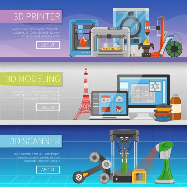 3d 印刷水平横幅 — 图库矢量图片